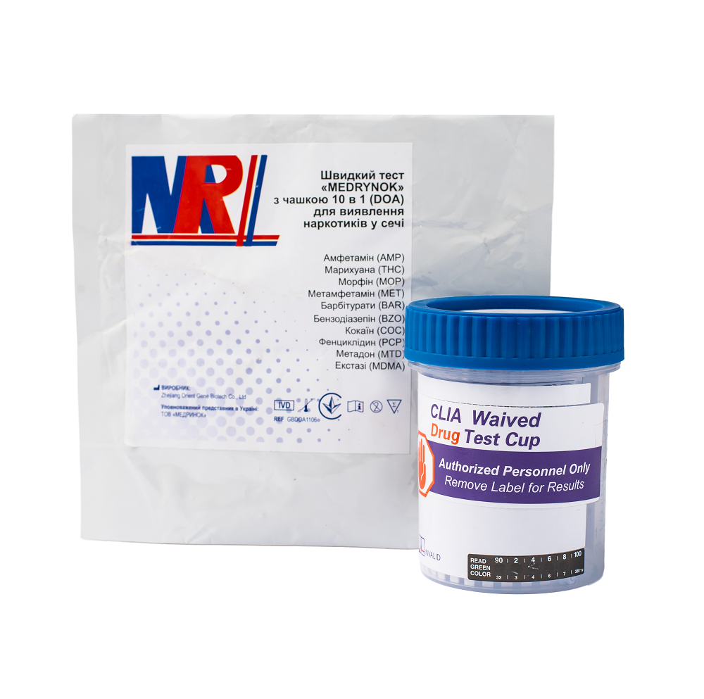 Швидкий тест «MEDRYNOK» з чашкою 10 в 1 (DOA) для виявлення наркотиків у сечі